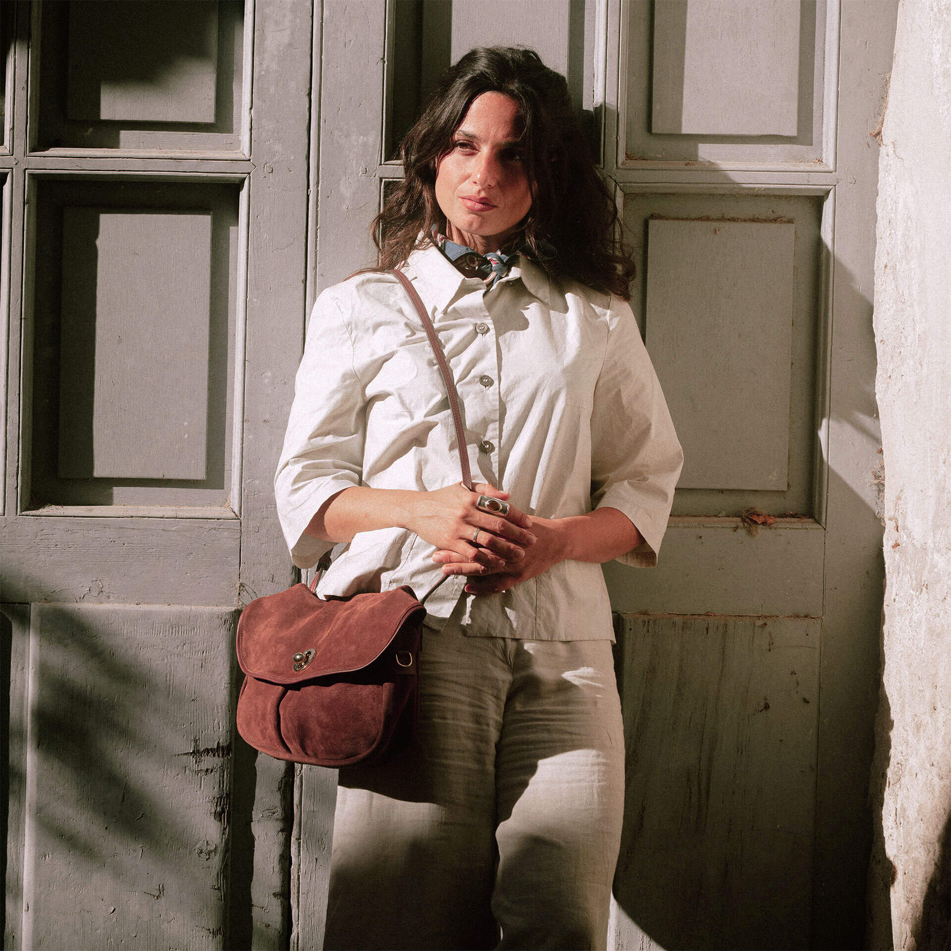 Musette S Janice Bag – Hazelnut Brown Suede Elegance | Bleu de Chauffe
